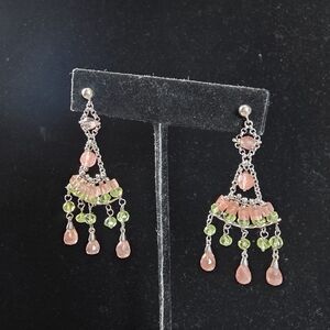 Elegant Pink and Green Chandelier Earrings